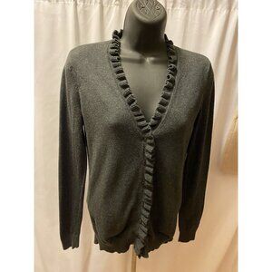Ann Taylor LOFT Sweater Women Small Ruffle Long Sleeve Open Front Cardigan